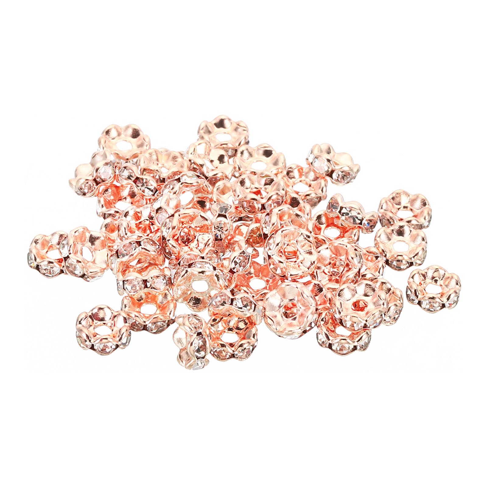 PATIKIL 6mm Spacer Beads, 200pcs Bead Spacers Rondelle Spacer Beads Rhinestone Small Round Bulk Glass Beads Wave for Making DIY, Rose Gold