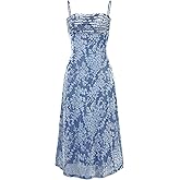 BTFBM Women's Summer Dress Sleeveless Spaghetti Strap Midi Dress Sexy Cowl Neck Floral Cocktail Dress Party Dresses