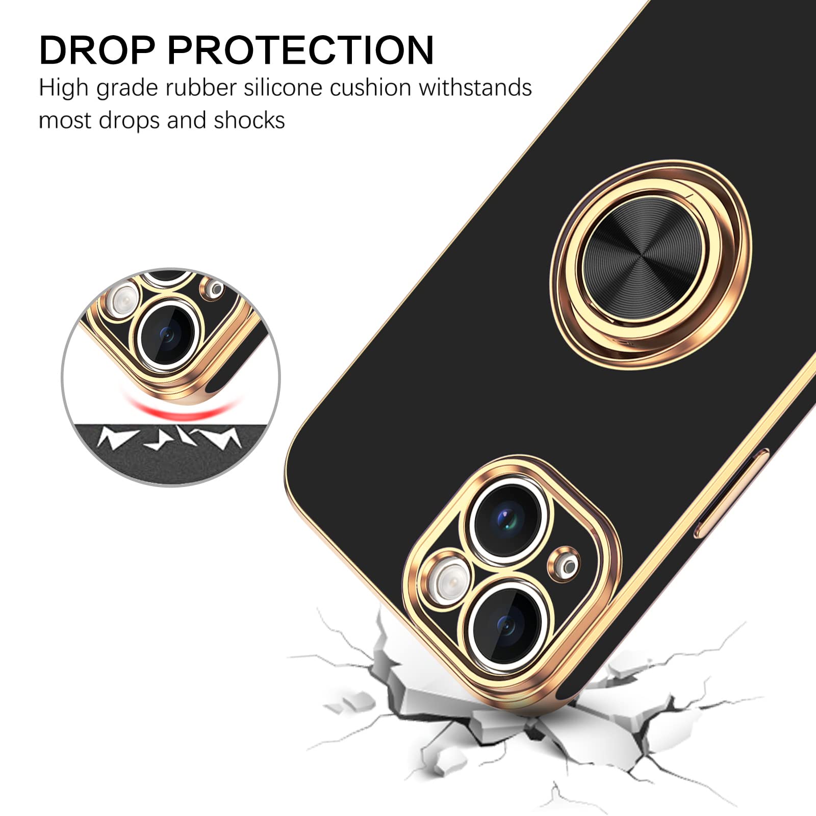 VENINGO iPhone 14 Case,Phone Case for iPhone 14,Slim Fit Soft 360° Ring Holder Kickstand Magnetic Car Mount Supported Easy Clean Shockproof Protective Cover for Apple iPhone 14 6.1