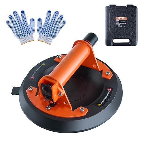 VEVOR Glass Suction Cup, 8" 615 lbs Load Capacity, Vacuum Suction Cup with Steel Handle and Carry Box, Heavy Duty Industrial Suction Cup Lifter Tool for Glass, Granite, Tile, Metal, Wood Panel Lifting