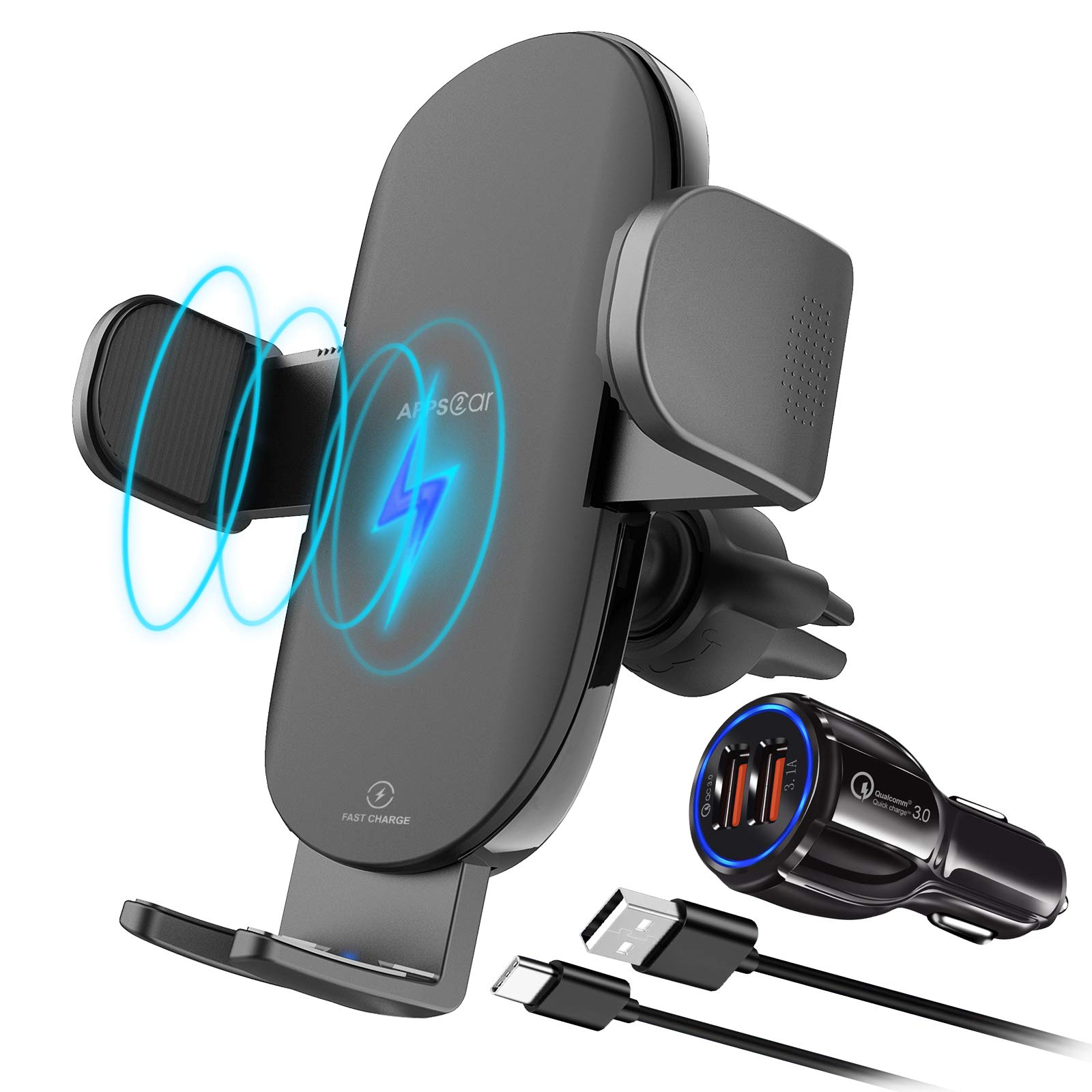 APPS2Car Wireless Charger Phone Vent Holder, 15W Qi Car Phone Mount Wireless Charger for Air Vent, Compatible with iPhone 12/11 series/Samsung Galaxy S21/Note 20 All 4.3-6.8 Inch Phone