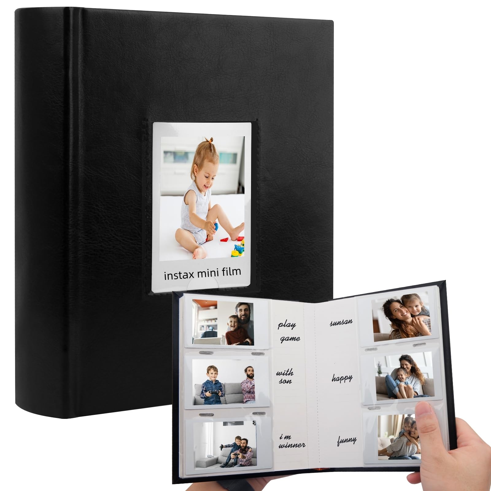 180 Pockets Photo Album for Fujifilm Instax Mini 12 11 9 8+ 8 7s 99 40 Evo Camera, Front Window, Photo Book with Writing Space for Polaroid 3 Inch Instant Film,K-pop Photocards (Black)