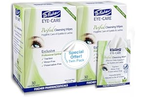 Dr. Fischer Eyelid Wipes - Hypoallergenic Preservative-Free Eye Cleansing Wipes for Sensitive Eyelids (Twin Pack).