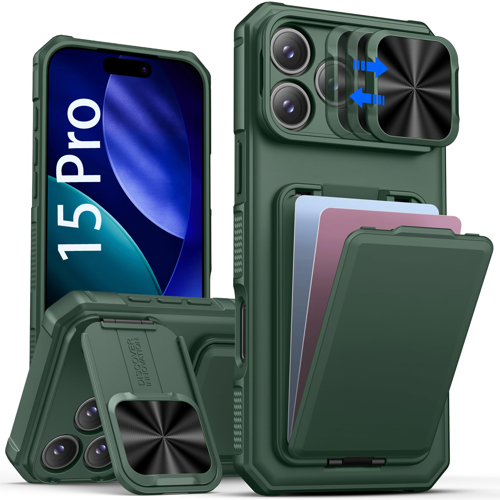 SSLOTSCASE for iPhone 15 Pro Wallet Case, Dark Green