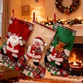 TOGETHERTOYO 3 Pack Christmas Stockings - Santa Snowman Reindeer Hanging Socks for Fireplace Christmas Tree, Xmas Candy Gift Bags Decor