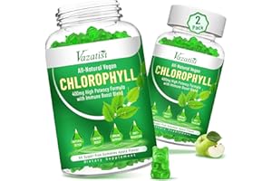 VAZATISI 2 Pack Chlorophyll Gummies 400 mg with Ashwagandha Vitamin C Zinc for Body Odor Skin Energy Immune Support Deodorant, Apple Flavor 120 Cts