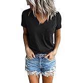 PGANDS Women's Summer Tops V Neck Short Sleeve T Shirts Casual Basic Loose Fit Tee