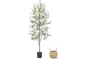 Ceecysaa Artificial Olive Tree 6ft,Faux Olive Tree with Woven Basket,Tall Fake Tree with Natural Wood Trunk and Realistic Lea