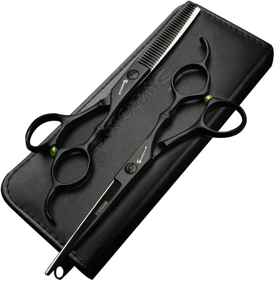 SHARONDS 6 Inch Professional 440C Hair Cutting Scissor Salon Hairdressing Thinning Shears Perfect for Barber and Home Use (Scissors Set)