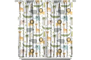 JANJCURT Nursery Safari Animals Window Curtains,Cartoon Woodland Jungle Forest Lion Elephant Giraffe Printed Pattern Blackout Drapes for Living Room Baby Boy Kids Bedroom 52x84in