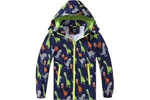 IjnUhb Waterproof Hooded Jacket for Boys Girls,Kids Raincoats Outdoor Windbreaker Dinosaur Rain Jacket