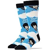 Oooh Yeah Men's Novelty Crew Socks, Exclusive Funny Socks for Bob Ross, Christmas Socks, Dress Cotton Socks, Blue, One Size