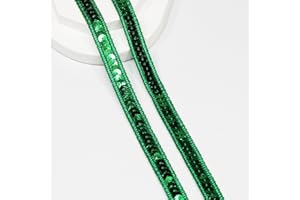 VOOMOLOVE Length10 Yards，Wide 12mm/0.47 inch Green Sequin Ribbon Trim,for Sewing DIY Crafts Costume Home Decorative (Green-12mm)