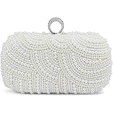 Aovtero Pearl Clutch Bag Bride Purse Women Wedding Prom Evening Bags Full Beaded Handbag with Chain