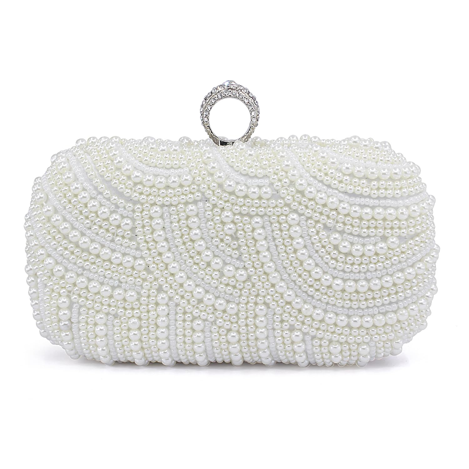 Photo 1 of Aovtero Pearl Clutch Bag Bride Purse Women Wedding Prom Evening Bags Full Beaded Handbag with Chain (Ivory White)