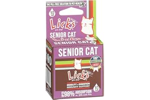 LICKS PILL FREE Licks Pill-Free Senior Cat - Joint Support & Digestion Supplement for Senior Cats - Immunity Vitamins & Heart Health Supplements for Older Cats - Gel Packets - 10 Use