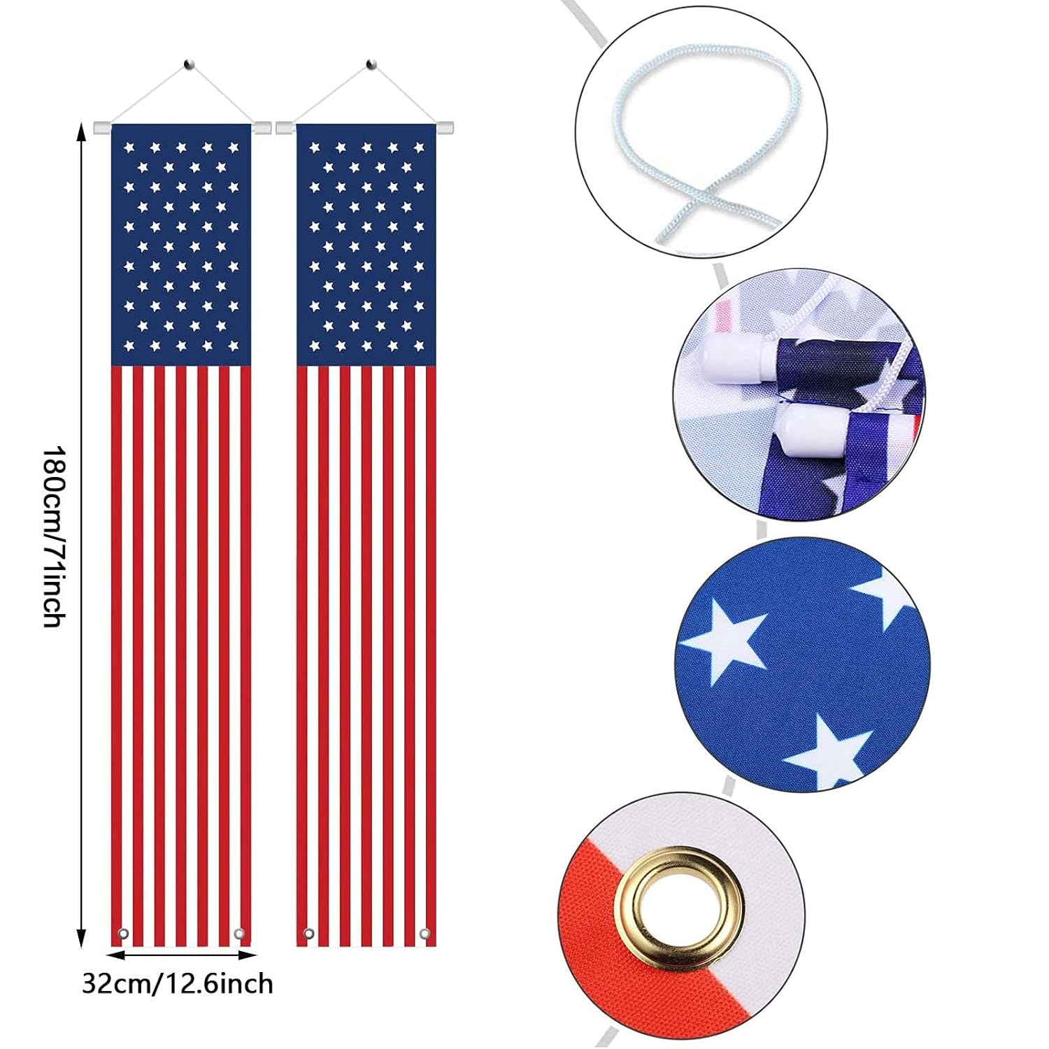 4th of July Decorations Outdoor Hanging American Flag Banners (2 Pcs)