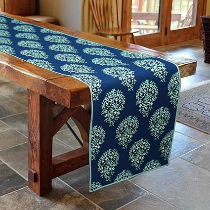 Bilberry Furnshing by Preeti Grover 100% Cotton Blue Paisley Table Runner Size 14x72