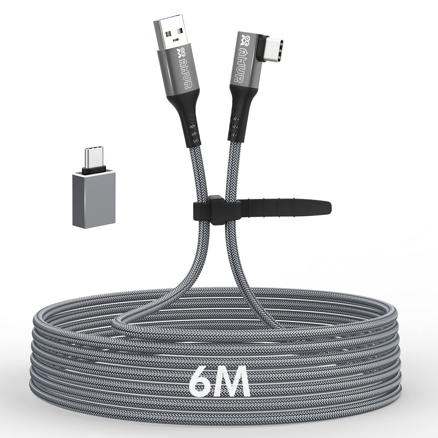 AMVR Link Cable Compatible with Quest 2/1 and PC/Steam VR, 6M Virtual Reality Headset Cable, USB 3.0 Type A to C VR Headset Cable with adapter, High Speed Data Transfer Charging Cord