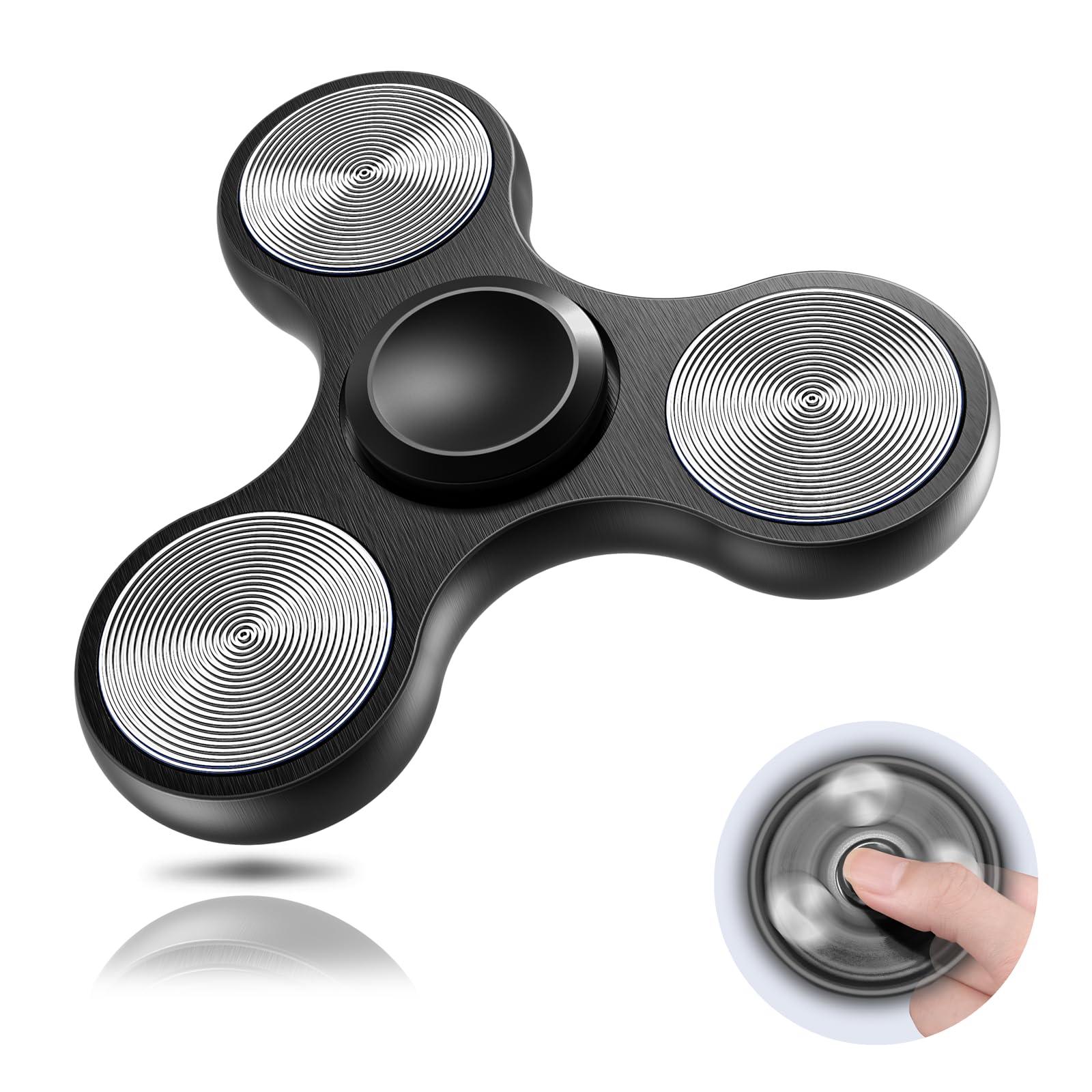 Aolcev Fidget Spinner Metal Fidget Toy Stainless Steel Fast Bearing 4-10 Minutes Spins Hand Spinner Tri Finger Gyro Toy EDC ADHD Focus Anxiety Stress Relief Hand Spinner Toys for Kids Adults-Black