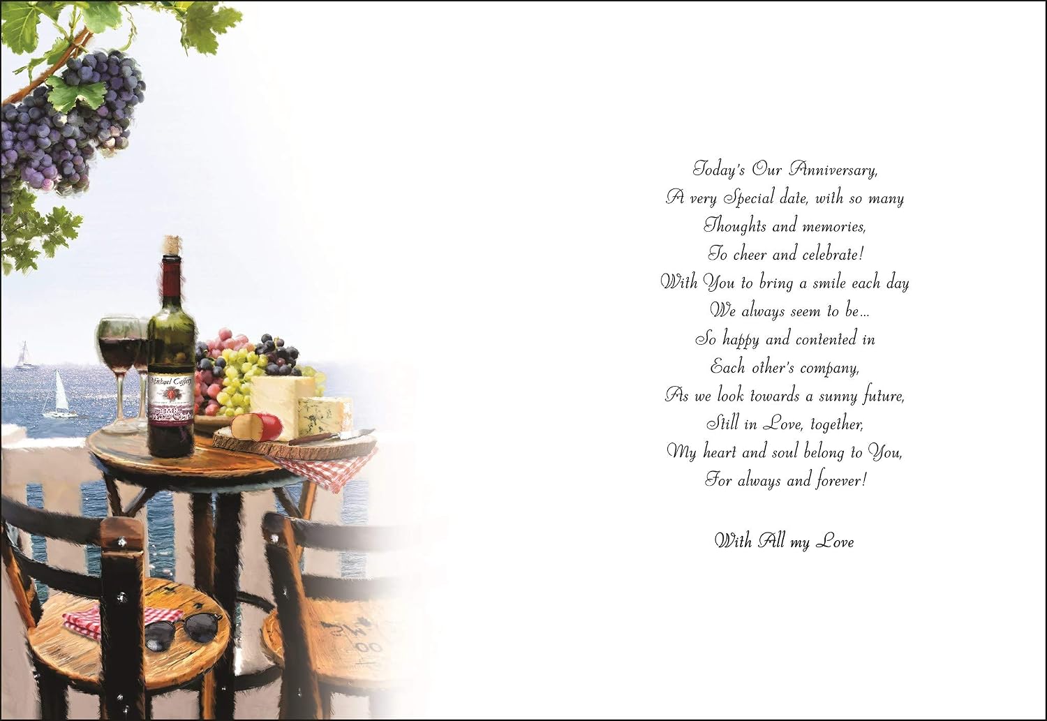 Jonny Javelin Large Wonderful Husband Anniversary Card - Sea View Red Wine Cheese, brown|white|grey, 19.8 cm x 27.3 cm - Image 3
