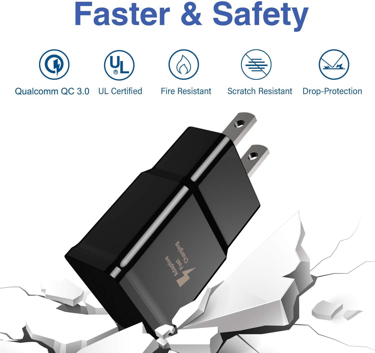 Adaptive Fast Charger kit with USB Type C Cable【6.6 ft】 Compatible with Samsung Galaxy S21/S21 Ultra/S20/S20+/S10/S10+/S10e/S9/S9+/S8/S8Plus/Edge/Active/Note 8/9/10/20 (2 Pack)