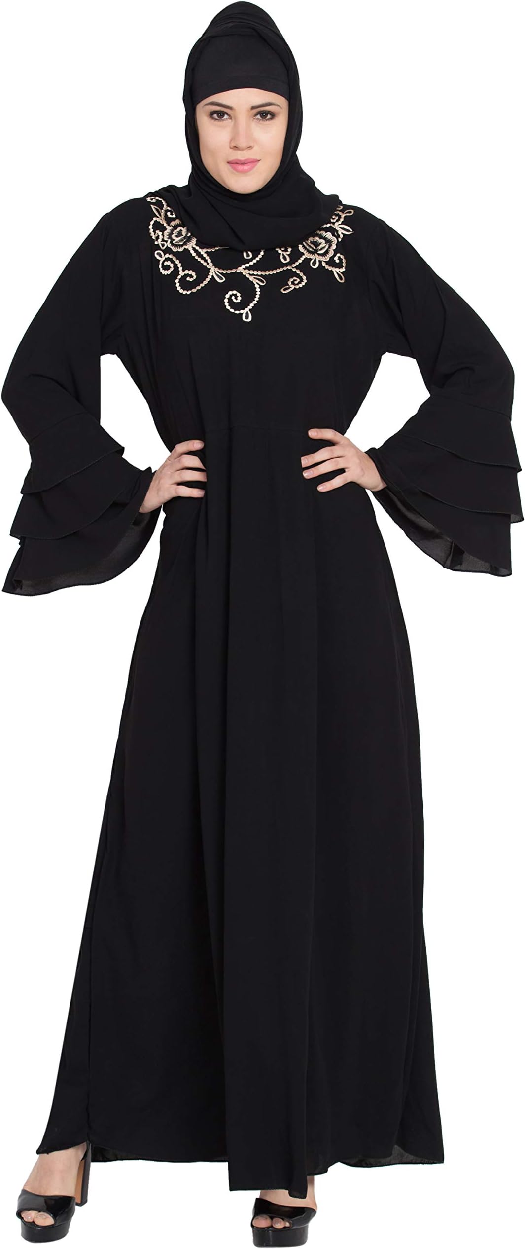 Abaya Khashiobo fabric Three Layer Sleep Broade Imbrodries Color Black