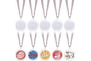 Yookeer 36 Pcs DIY Medals Design Your Own Award Medals Bulk for Kids Custom Clear Blank Make Your Own Medal Kit with Neck Ribbon for School Field Day Party Favors Winner Trophy Gymnastics Prize Gift
