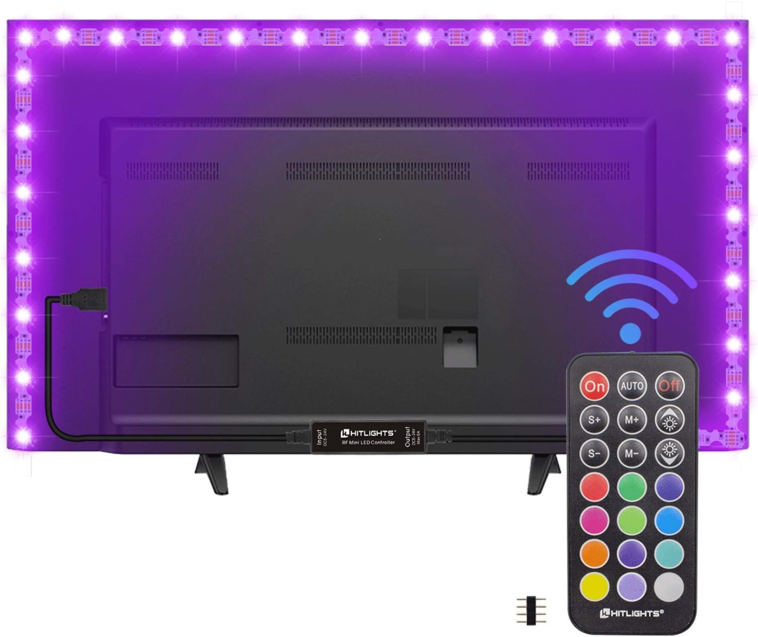 HitLights USB LED TV Backlight, Bendable RGB Light Strip with Remote 6.56ft 5050 Tape Light Zage Wave for 40"-60" TV PC Monitor Color Changing Bias Lighting Improve Viewing Effects