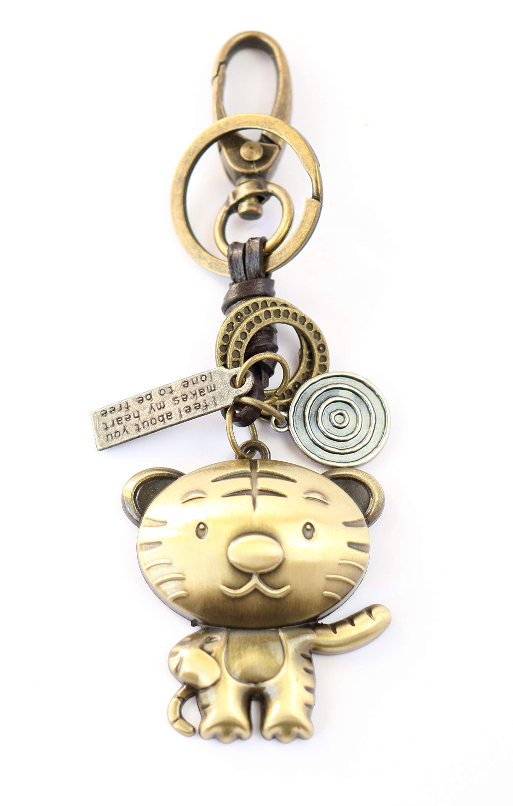 AuPra Funny Tiger 2022 Leather KeyRing Gift Idea Women & Men Best Friend Home Wild Animal Lovers KeyChain Mum & Dad Teacher Handbag Charm Key Ring Girl & Boy Car Pendant