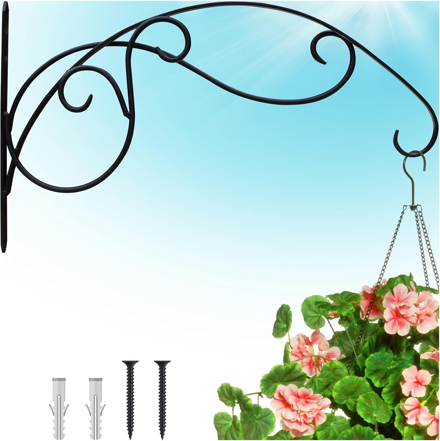 Outdoor Hanging Brackets - Gray Bunny Outdoor Plant Hanger Hook, 23” Large Heavy Duty Iron Wall Hooks for Bird Feeders, Lanterns, Wind Chimes, Plants, Patio Decor - Black