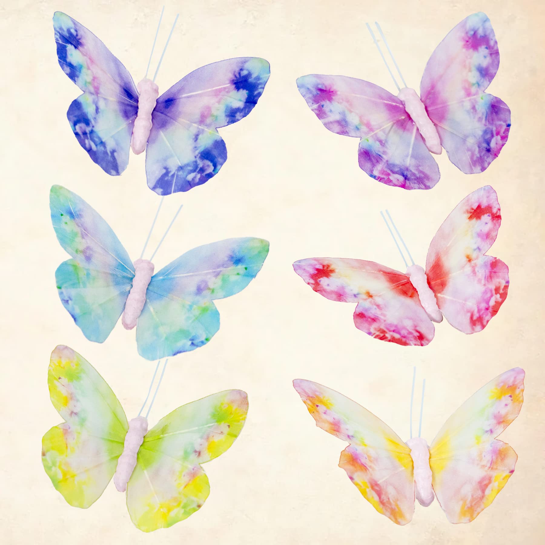 YCHTEWY-Spring Feather Butterfly Decorations Set 6 Color of 12pcs Vibrant Multi Colored Craft Butterflies on Clip