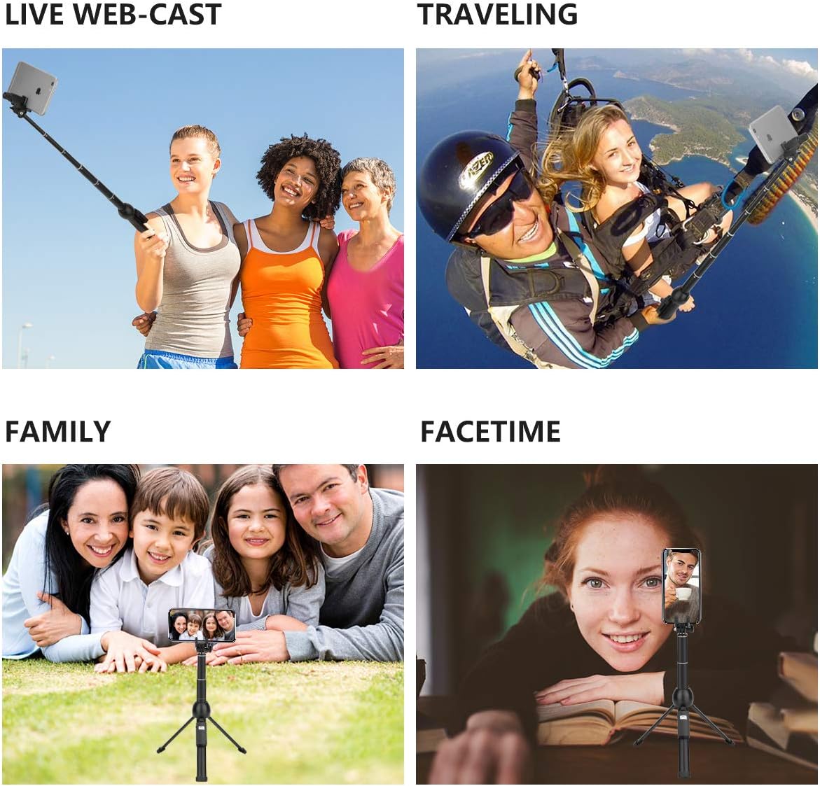 Selfie Stick,45 Inch Extendable Selfie Stick Tripod with Rechargeable Wireless Remote and Phone Tripod Stand,Compatible with iPhone 11 Pro Xs X 8 7 6 Plus,Samsung Galaxy Note10 S10 S9 S8,Gopro