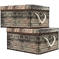 Sorbus Storage Box Set with Lid, Carry Handles, Foldable Frame, Rustic Wood Grain Print Bins, Great for Toys, Memorabilia, Closet, Office, Bedroom, 2-Pack (Wood Box Set - Brown)