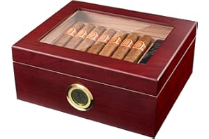 MANTELLO CIGARS Premium Cigar Humidor for 25-50 Cigars - Elegant Humidor humidor with Hygrometer and Humidifier - Cedar Lined Cigar Box for Optimal Humidity Control (Mahogany-Digital)