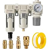 LNCHKA Air Filter Dryer 3/8 NPT Auto Drain+Semi-Auto Drain-Double Air Filters,Air Pressure Regulator,Air Compressor Water Separator(0-150PSI)