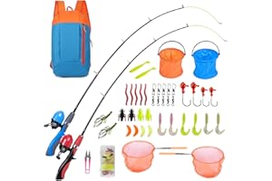 Urban Deco Kids Fishing Pole Kit 2 Pack, Portable Telescopic Kids Fishing Rod with Tackle Box, 2 Fishing Net and 2 Bucket for