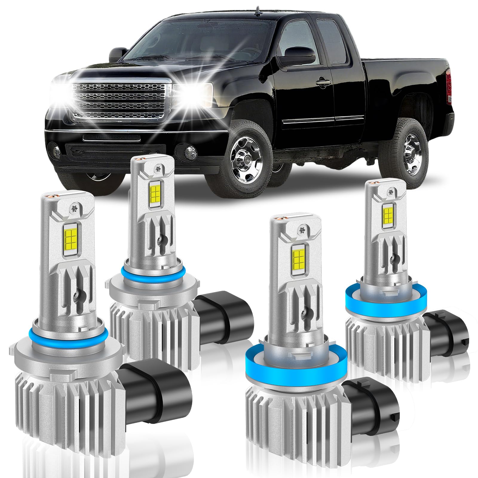 Photo 1 of GQWISCL Fit for GMC 2007-2013 Sierra 1500 2500 3500 Light Bulbs, High/Low Beam Light Bulbs Combo, 800% Brightness CSP Chips, 6000K White, Efficient Heat Dissipation, Pack of 4