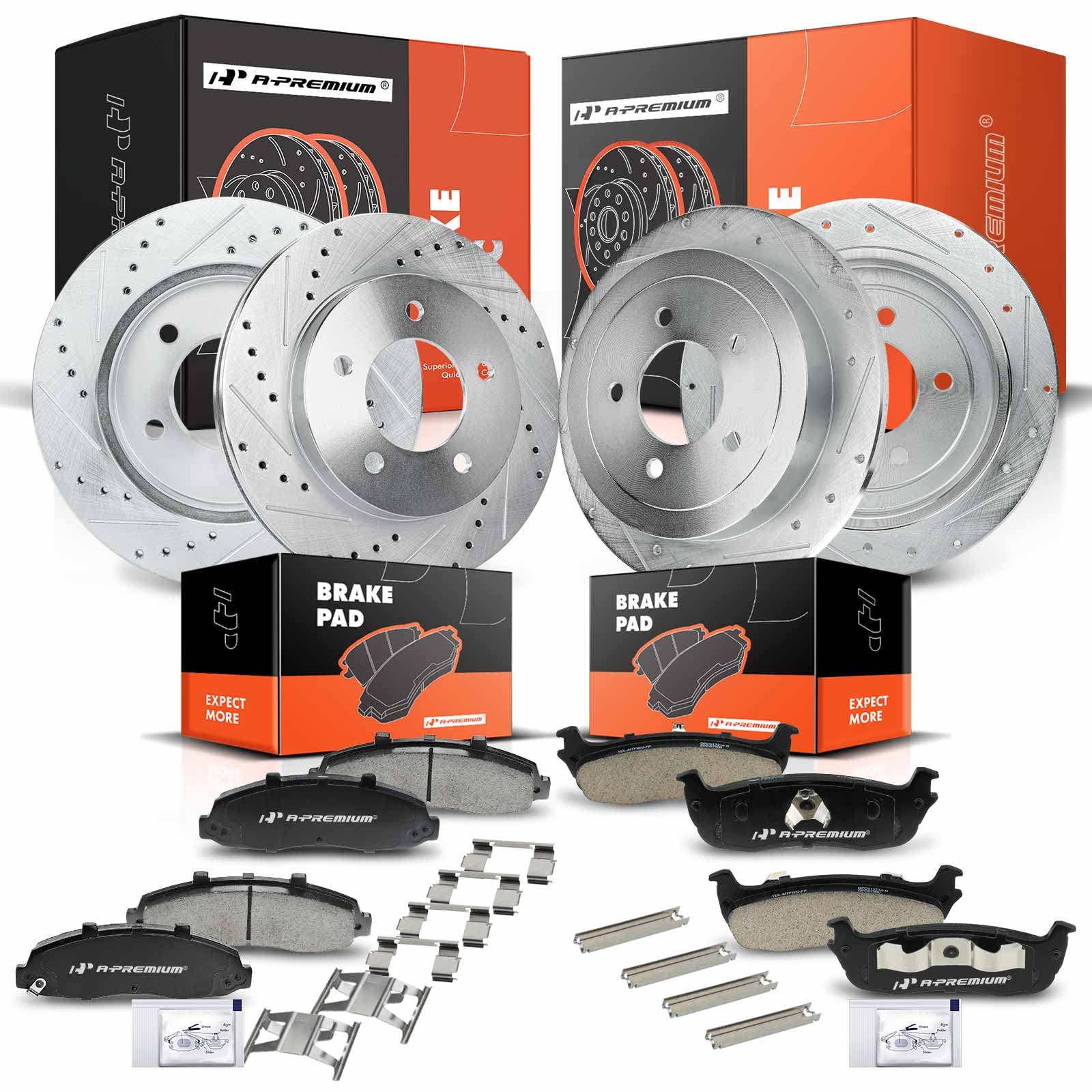 Photo 1 of A-Premium Front & Rear Drilled and Slotted Disc Brake Rotors + Ceramic Pads Kit Compatible with Select Ford Models - For F-150 2000 2001 2001 2003, 4WD, 12-PC Set
