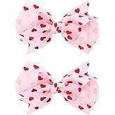 Lanmerry Valentines Day Hair Accessories Heart Hair Clips Valentines Bows for Girls Pink Bowknot Barrettes Heart Print Boutique Alligator for Toddlers
