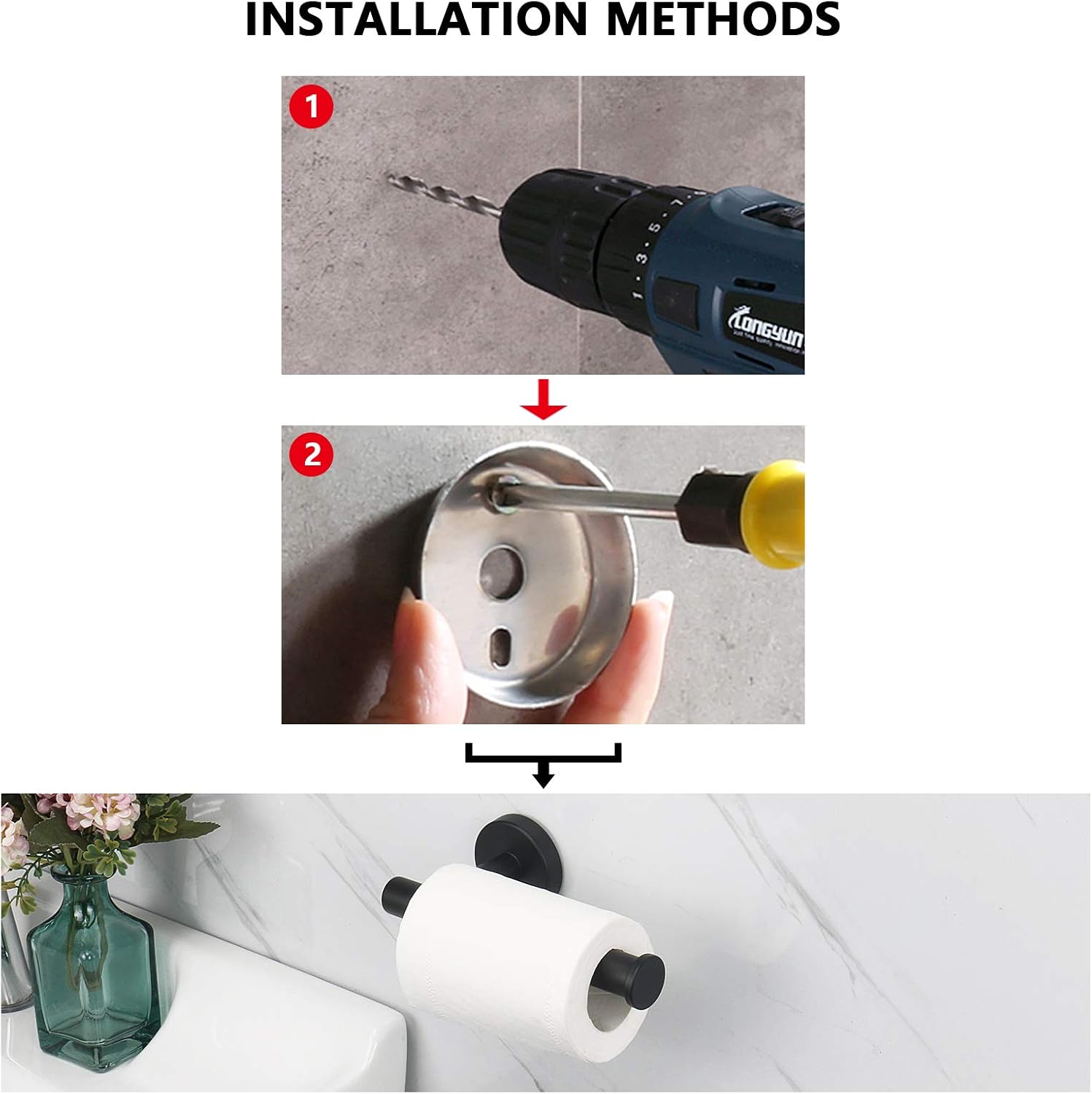 NearMoon Bathroom Toilet Paper Holder, Premium SUS304 Stainless Steel Rustproof Wall Mounted Toilet Roll Holder for Bathroom, Kitchen, Washroom (Matte Black): Kitchen & Dining