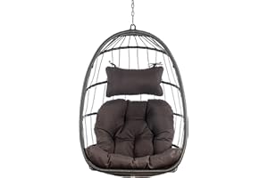 Brafab Wicker Rattan Hammock Egg Hanging Chair with Chain, Rusty Resistant Aluminum Frame and UV Cushion, Indoor Outdoor Bedroom Patio Porch Folding Camping Chair(Without Stand)