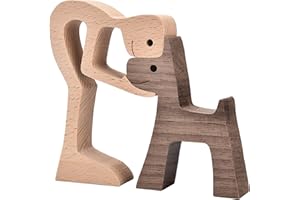 KINGNOW Accent Decor Men and Dog Figura Decorativa Wooden Gift Home Accents