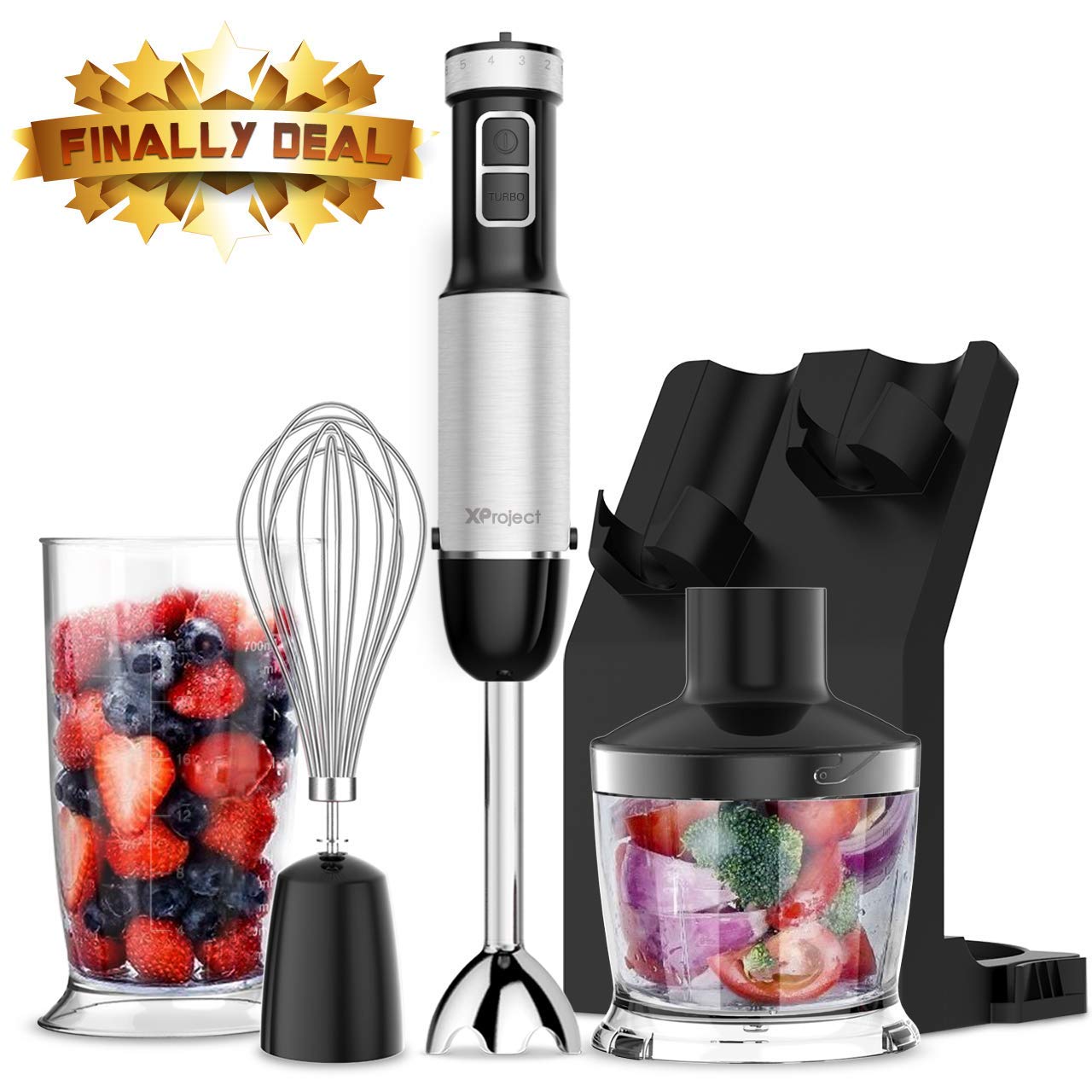 XProject 800W 4in1 Hand Blender with 6 Speed,Powerful Immersion Hand