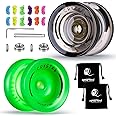 MAGICYOYO K2 Crystal Pack of 2 Yoyos, Dual Function Responsive Yoyo for Kids Beginner + Unresponsive Yo-yo Bearing Kit for Adults+12 Yo-yo Strings+2 Bags( Crystal Black+Glow Green)