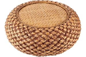 Fnskatzici Japanese Style Rattan Floor Cushion - 6.7" Thick Hand-Woven Straw Tatami Floor Pillow & Meditation Seat - Round Po