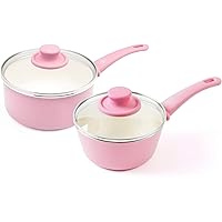 GreenLife Soft Grip Healthy Ceramic Nonstick Pink Saucepans with Lids, 1QT and 2QT,CC003169-001