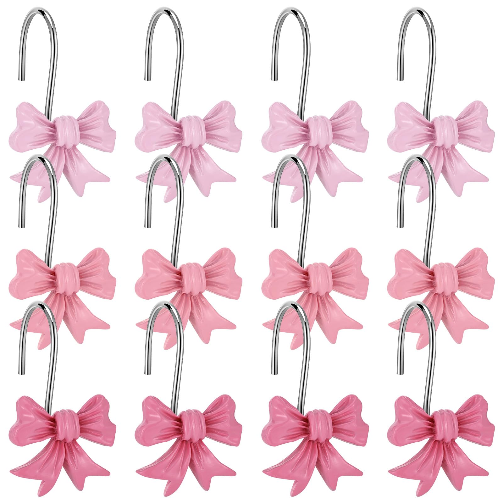 Photo 1 of 12 PCS Pink Bow Knot Shower Curtain Hooks Decorative Pink Bow Rustproof Bathroom Curtain Hanger Rings for Curtain Rods Living Room Baby Bedroom Nursery Art Decor