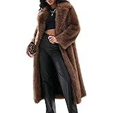 COZYPOIN Womens Long Faux Fur Coat Long Sleeve Lapel Furry Fur Jackets Winter Warm Fluffy Outerwear Shaggy Overcoat