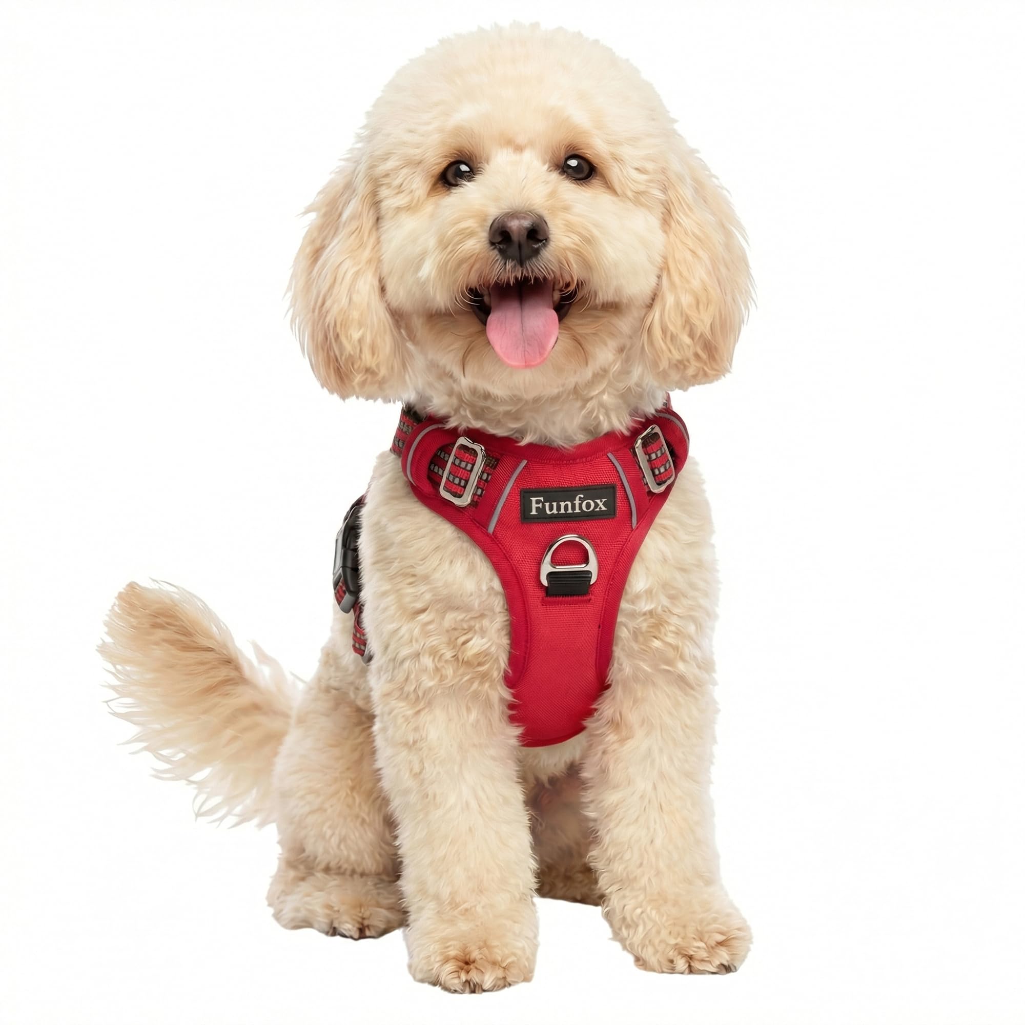 Funfox Dog Harness Small, No Pull Puppy Harness with Vertical Handle, 2 Leash Clips, Reflective Strips Night Walking, Anti Pull Adjustable Padded Pet Vest Size for Small Breed, Red S — image 1